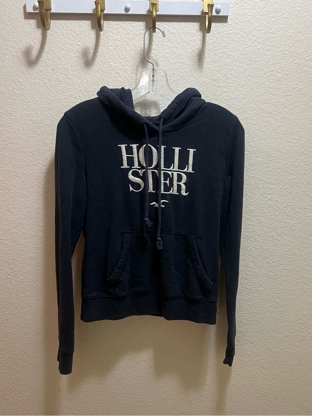 Hollister Navy Pullover Y2K Hoodie with White Logo